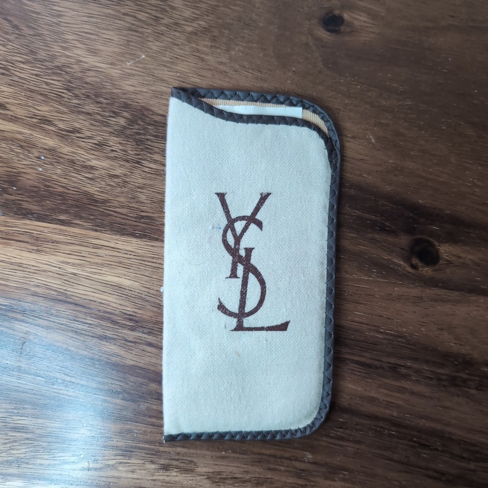 Vintage Yves Saint Laurent YSL Soft Eyeglass Case Sleeve Cream Brown Logo